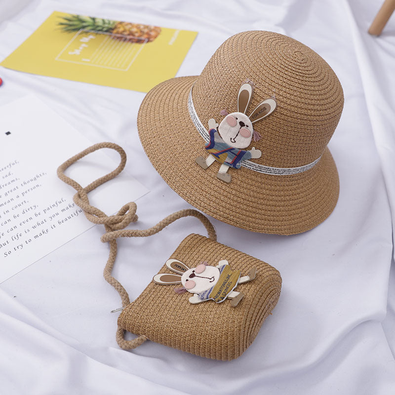 Baby Outdoor Straw Hat Cute Rabbit Decoration Bag