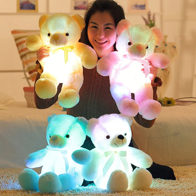 Plush Toys Colorful Glowing Teddy Bear Luminous Light up Led Stuffed Doll Kids Christmas Gift for Children&